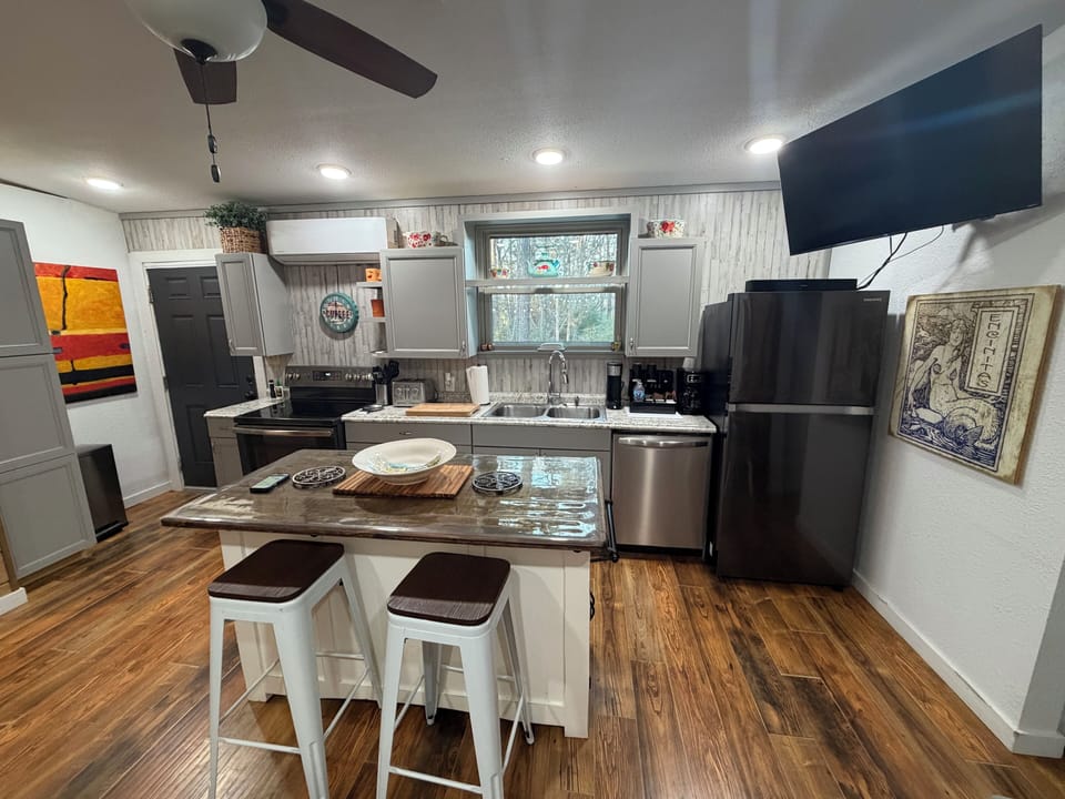 Kitchen with new coffee bar