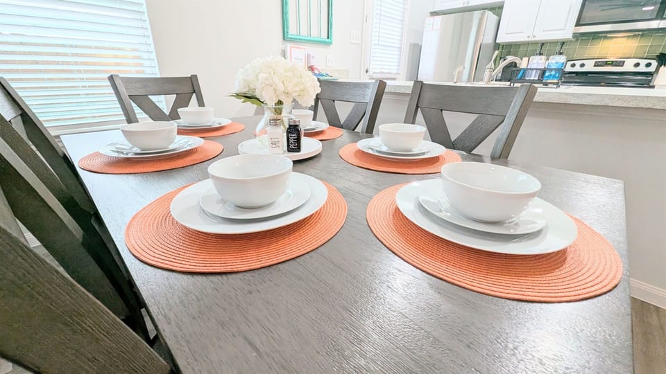 Dedicated dining table with available high chair. 