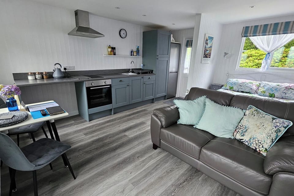 Living area showing the fitted kitchen