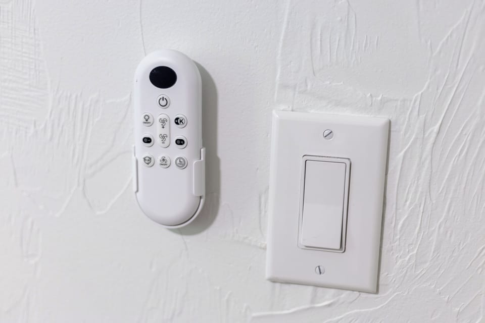 Each bedroom has a wall-mounted remote for the light&fan. Kept on the mount.