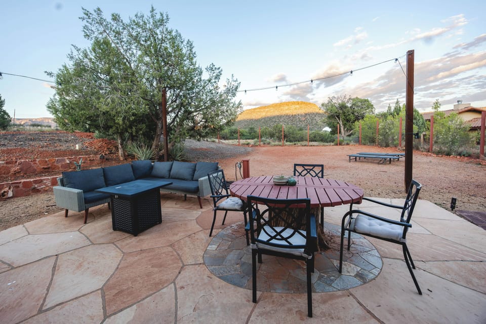 Spacious patio with lounge chairs for star gazing and relaxing.