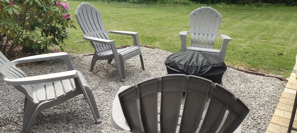 Outdoor fireplace and yard