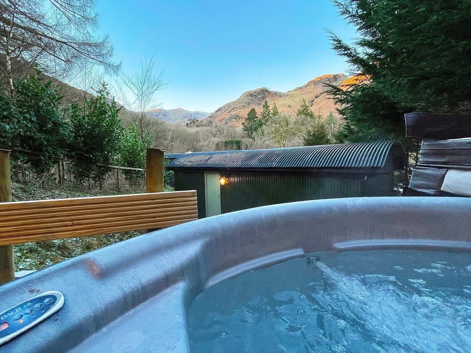 The view from the hot tub at Bluebell Lodge in the Lake District