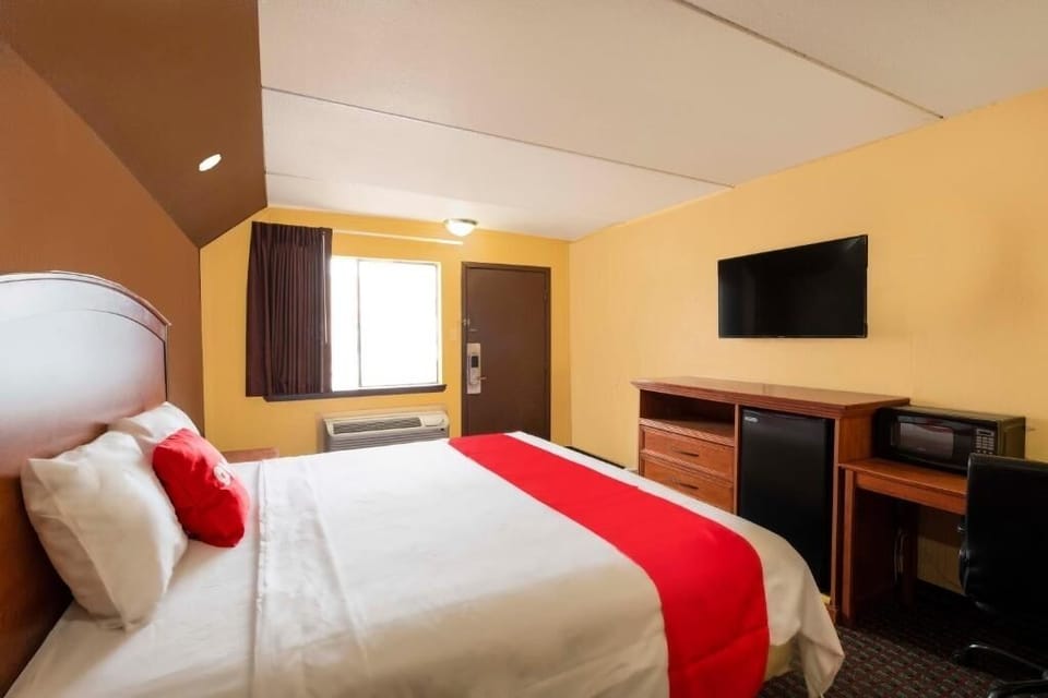 Settle into a bright king bed for deeper sleep.
