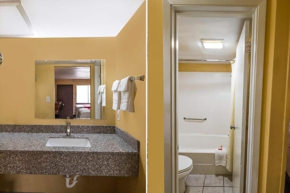 Refresh easily with roomy vanity and bright, clean bath.
