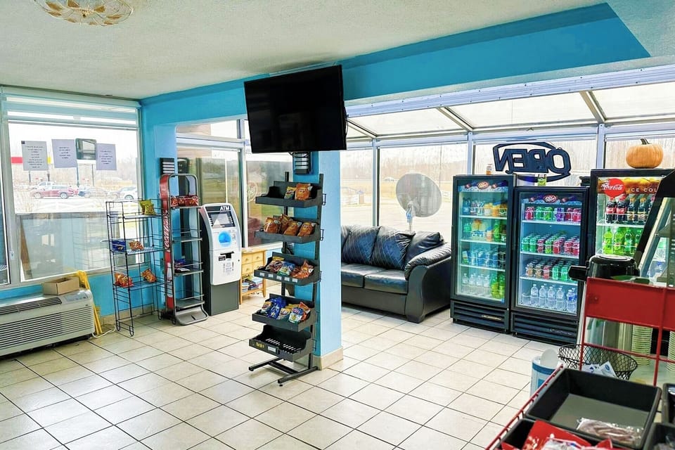 Relax on the sofa while picking up chilled drinks.