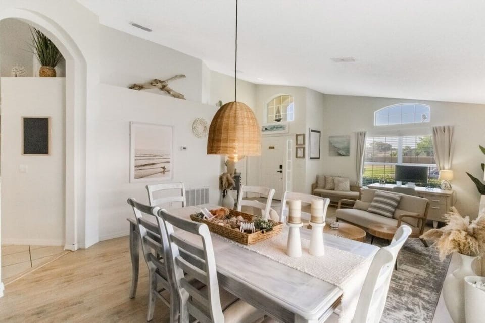 Formal dining table and living room