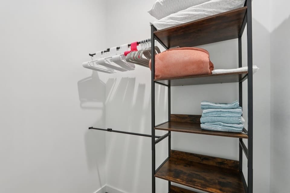 Primary Bedroom has King Bed with Twin Trundle underneath, pack n' play in closet, full en-suite bathroom, 2 closets, Smart TV