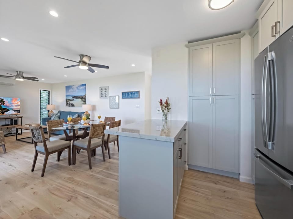 Well-Equipped Kitchen: Guests specifically call out the kitchen — a full setup with everything needed for real home cooking, plus a dining table for six. More practical than eating out every night for a family of six.