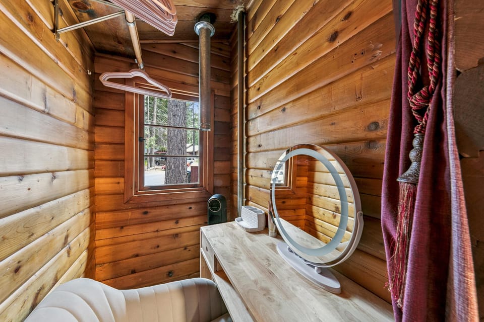 Cozy rustic bathroom retreat with natural wood charm