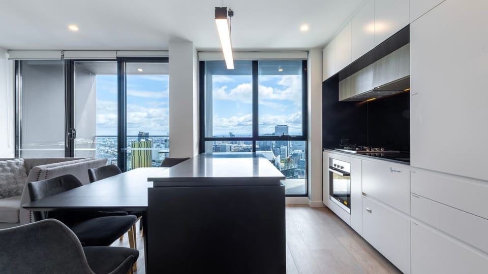 Contemporary dining and kitchen space designed for comfort and style