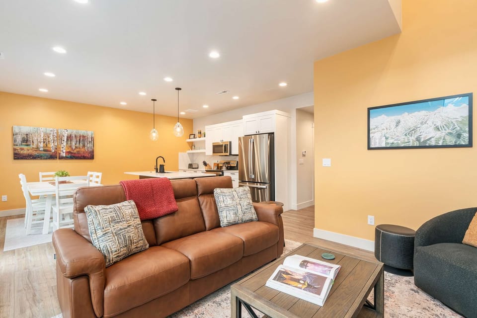 Bright and airy living room with stylish mountain-modern design.