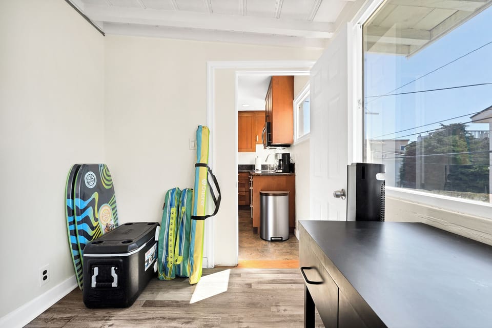 Convenient coffee nook and easy meal prep space