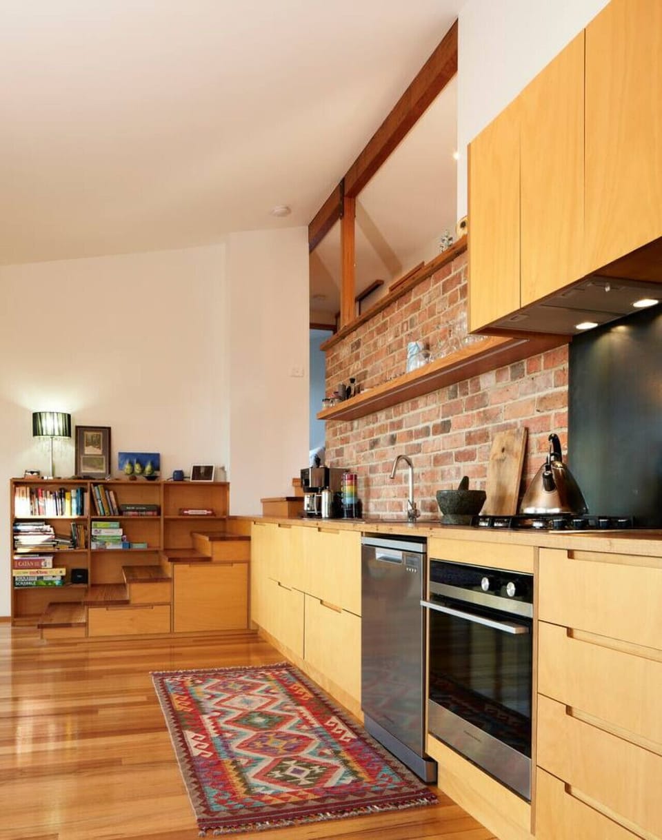 Exposed timber backsplash