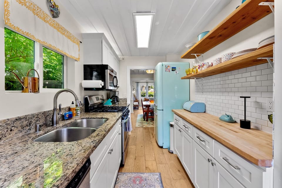 Fully equipped kitchen with retro-inspired