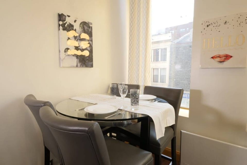 Dining table set for meals, coffee breaks, or planning your next adventure.