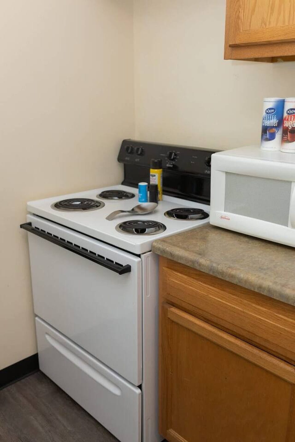 Stove & counter space, set up for home-cooked meals during your stay.