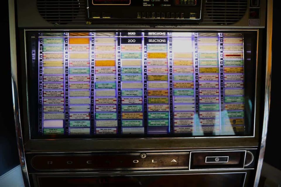 1973 Rockola Jukebox, with 200 selections. Came out of an old Nashville dive bar, Wilburn Street Tavern. Left intact without removing any selections and maintained since its arrival in perfect working order