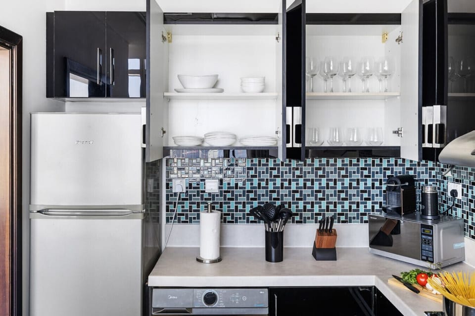 Organized cups and plates neatly stored