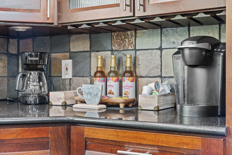 Fully stocked coffee and beverage station