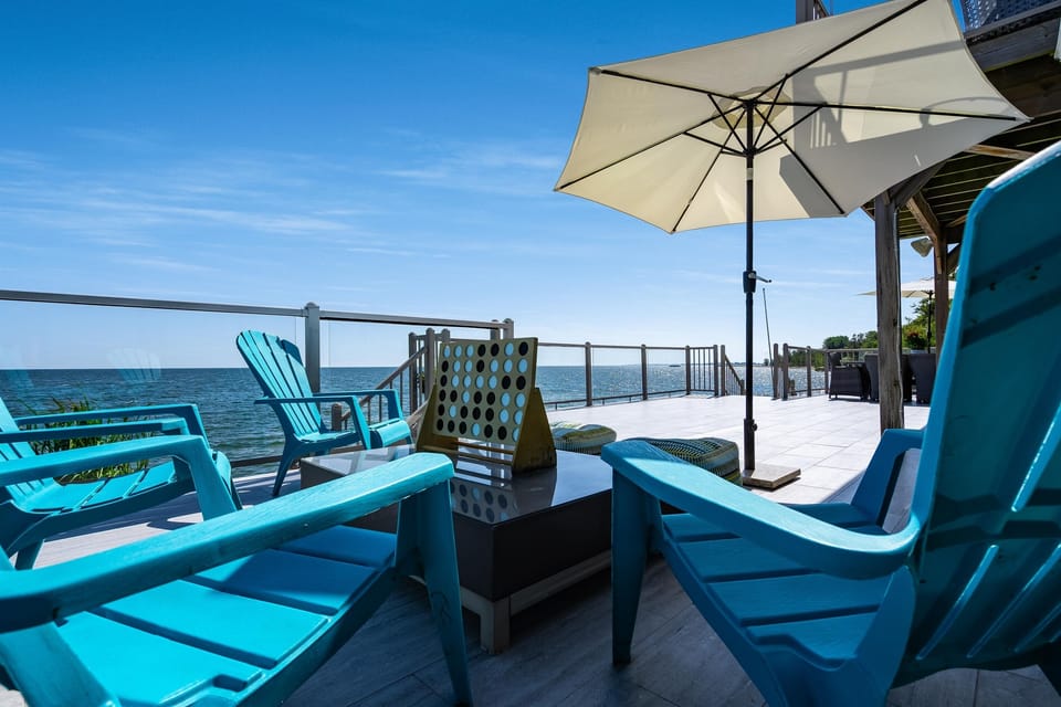 Entertainment space on the patio provides a relaxing spot to take in Lake Erie's beauty.