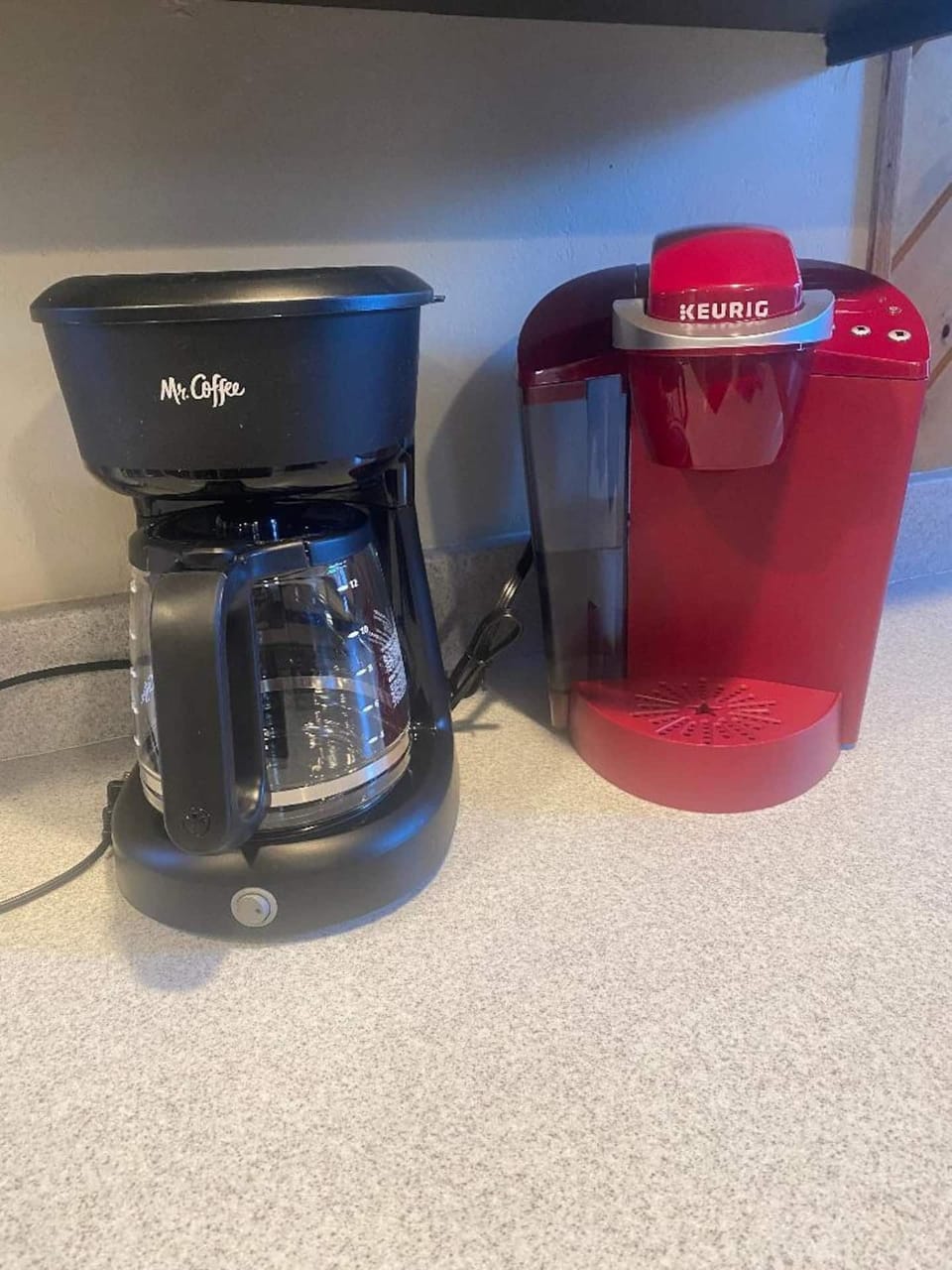 2 coffee machines - one Mr. Coffee drip machine for brewing 8-10 cups of coffee for the entire group; or if you prefer, a Keurig machine for individual flavored coffee, K-cup style.