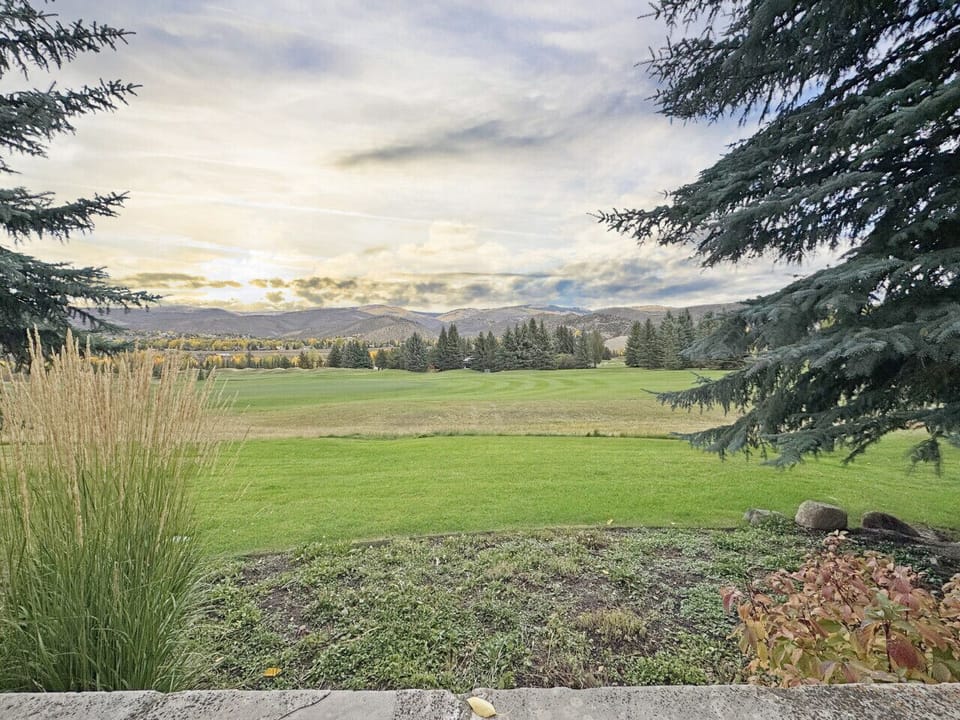 A look at the back yard and hole #1 from the back patio, where the cross country ski course will be in the winter months.  Envision lots of snow and snowman making in the winter months