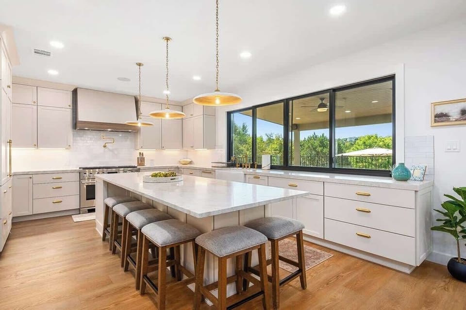 Home chefs will enjoy the modern appliances and ample counter space.