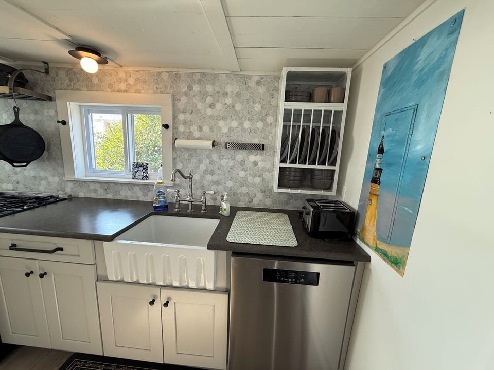 Farm house style sink setup in kitchen.