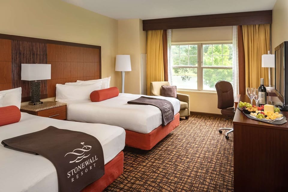 Rustic elegance and calming lodge tones pair with park views for a restful and welcoming stay.