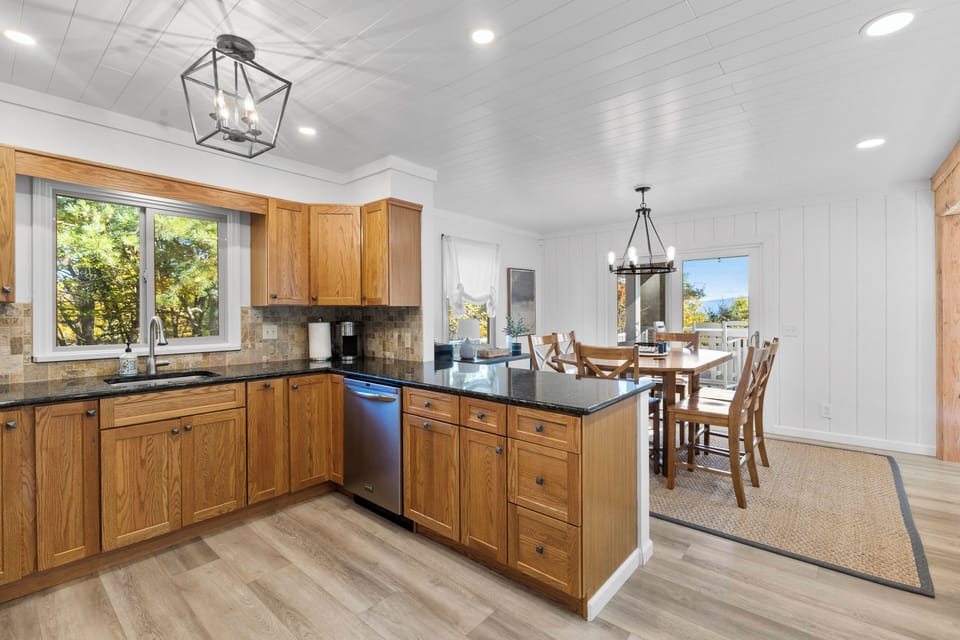 Kitchen area with eating area.
