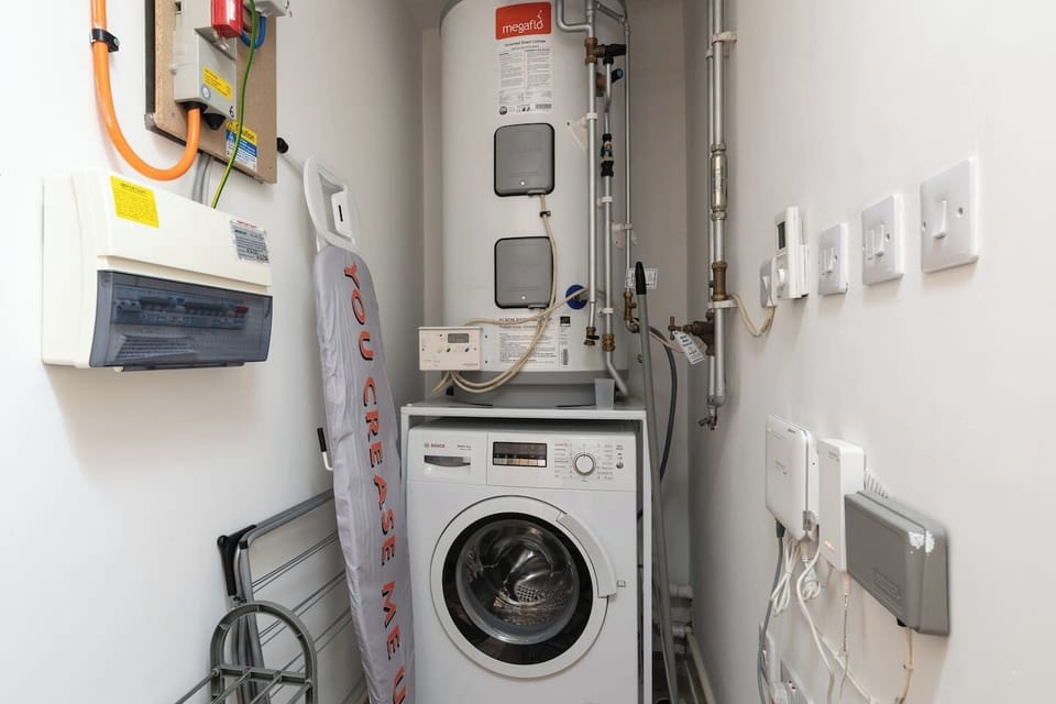 The apartment comes with a washer dryer, iron, ironing board and a airer for all your laundry needs.