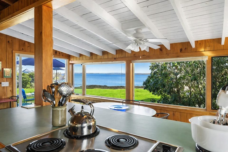 Open kitchen/ dining and living area.