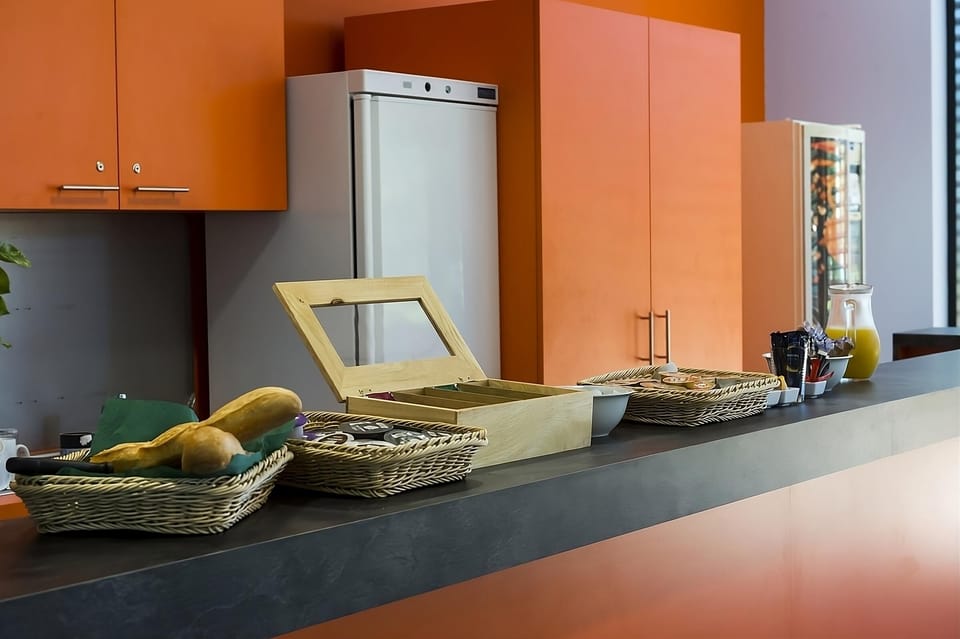 Start your morning with an easy breakfast spread and juice.