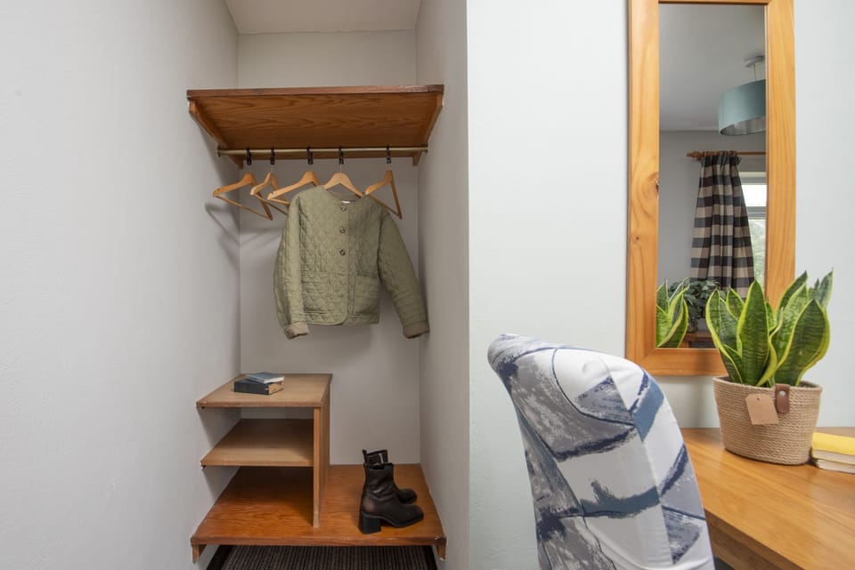 Clothes storage, hanging rail and shelves