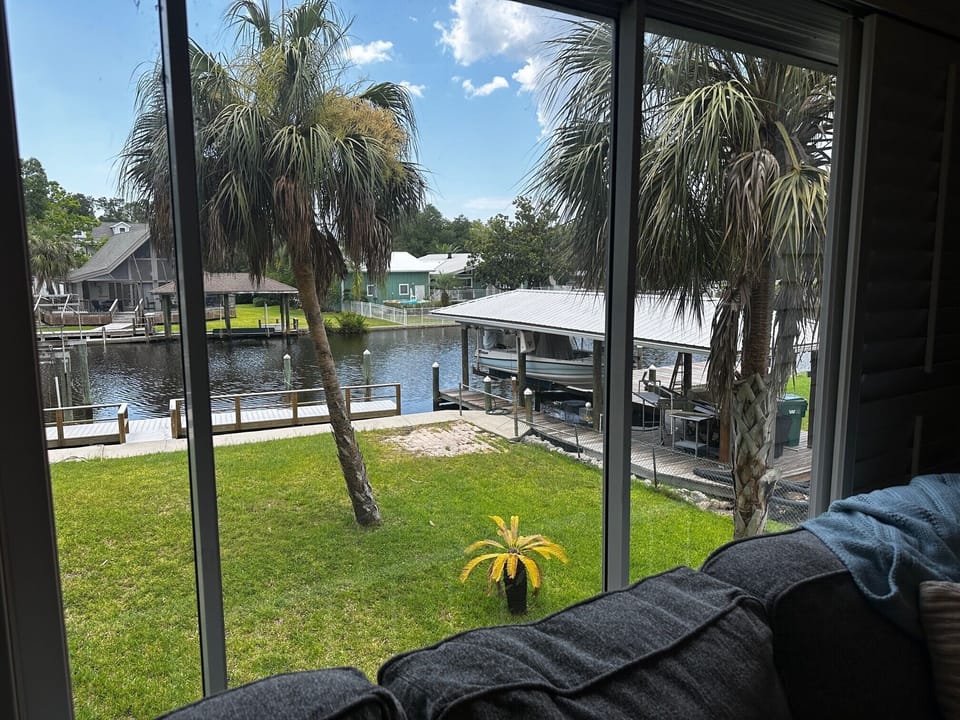 Canal font with dock