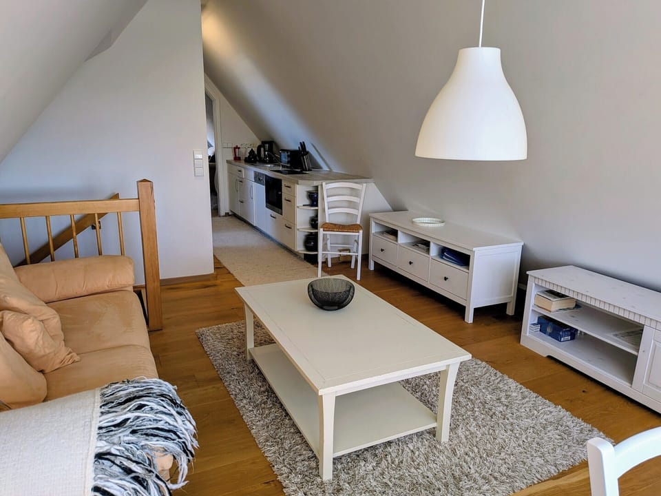 living room with view of kitchenette