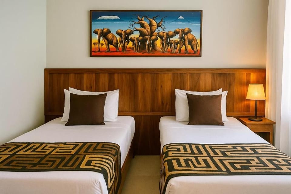 Settle into simple twin comfort with warm, welcoming lighting.