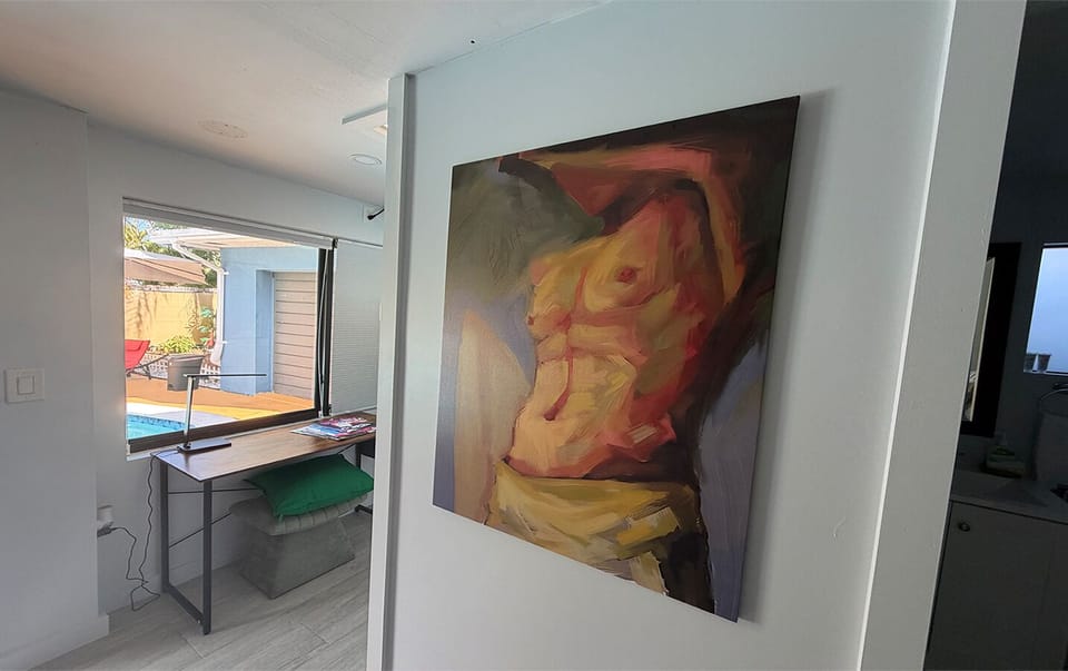 Art-filled details set the tone for a relaxed, private stay.