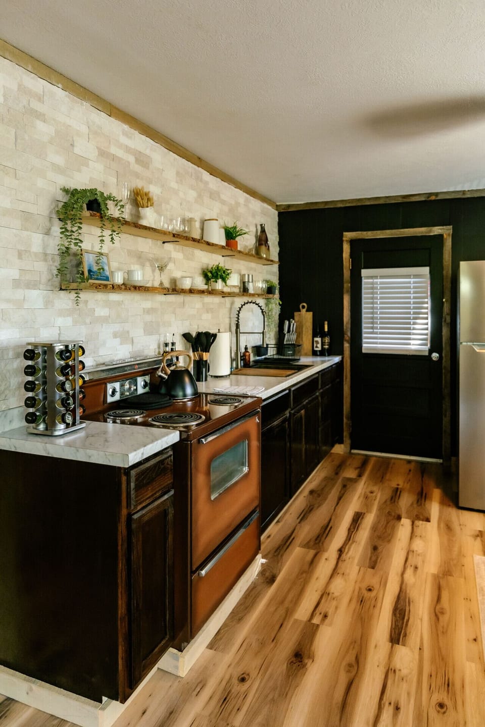 The kitchen has been completely reimagined with old and new