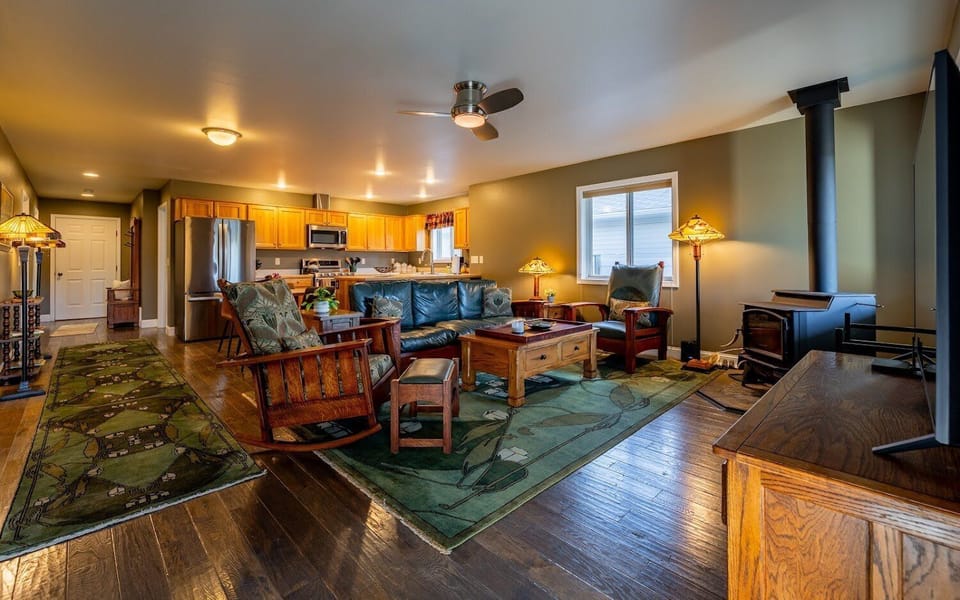 Open living, dining and kitchen area