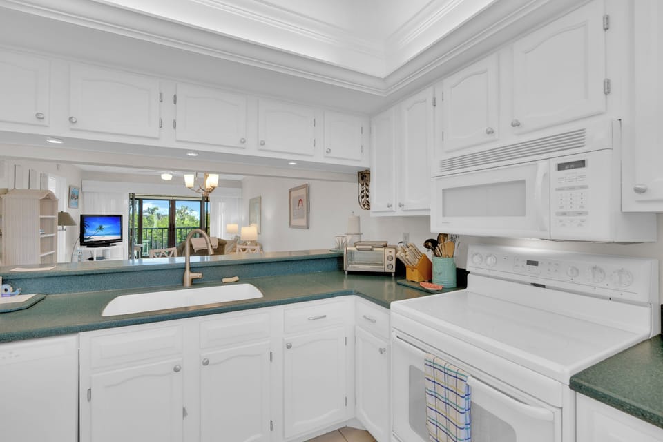 The kitchen at Bay Village 203 has everything you need