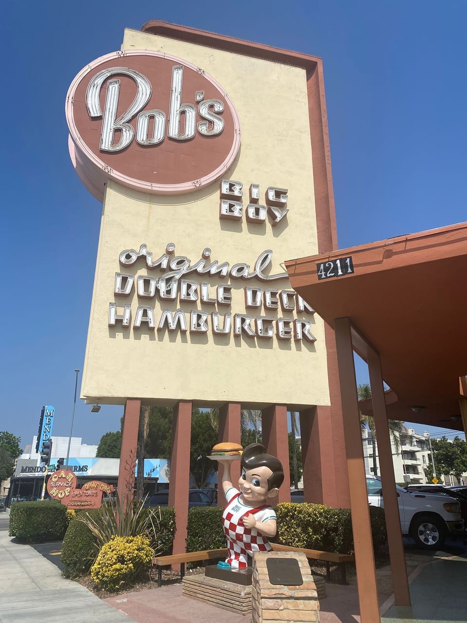 Bob's Big Boy:  4211 W Riverside Dr, Burbank, CA 91505; only 2 miles