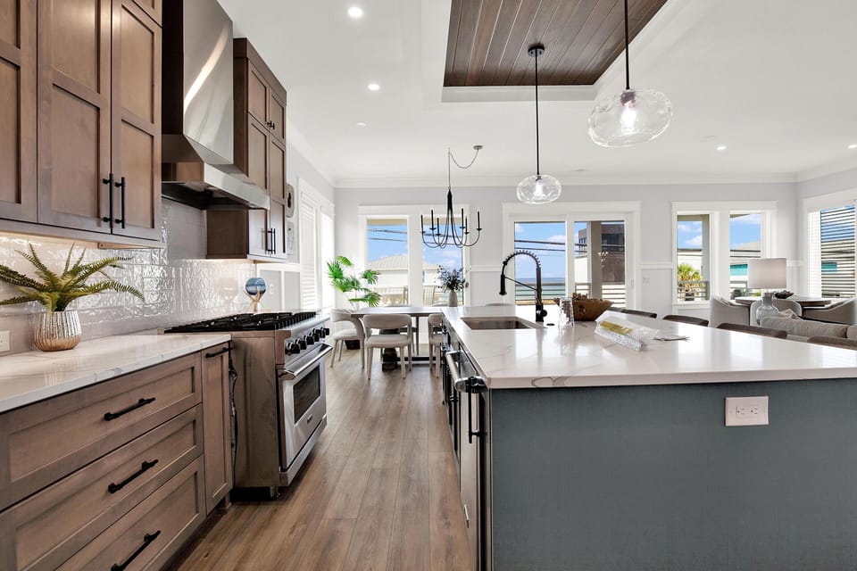 Modern kitchen with spacious island and natural light