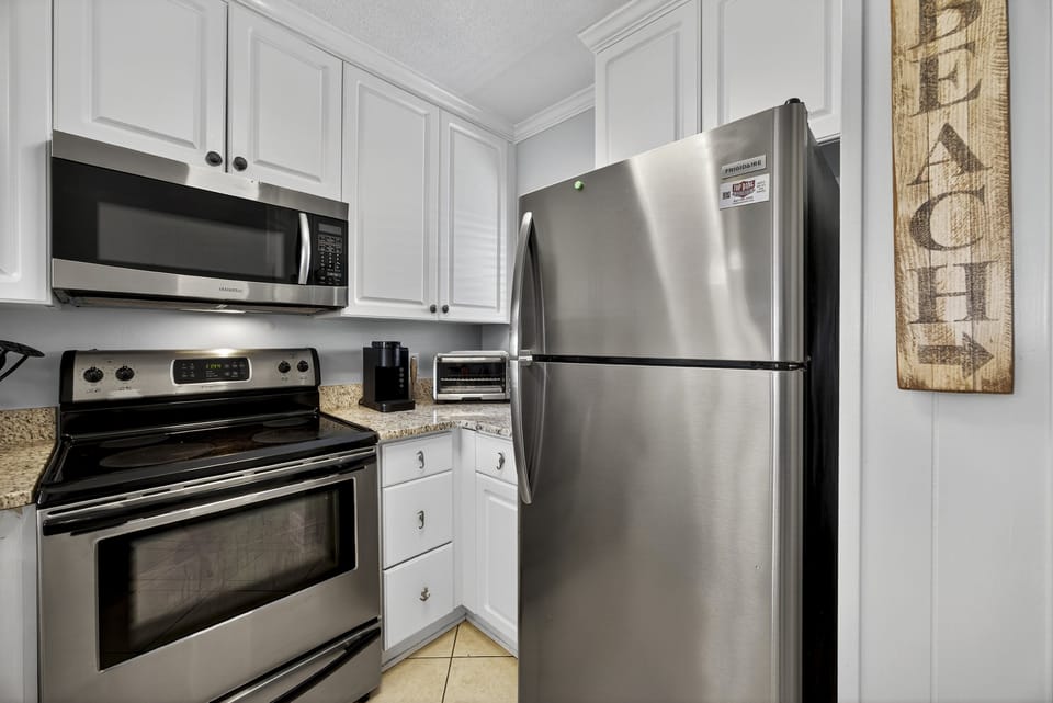 Cookware and full sized appliances are provided