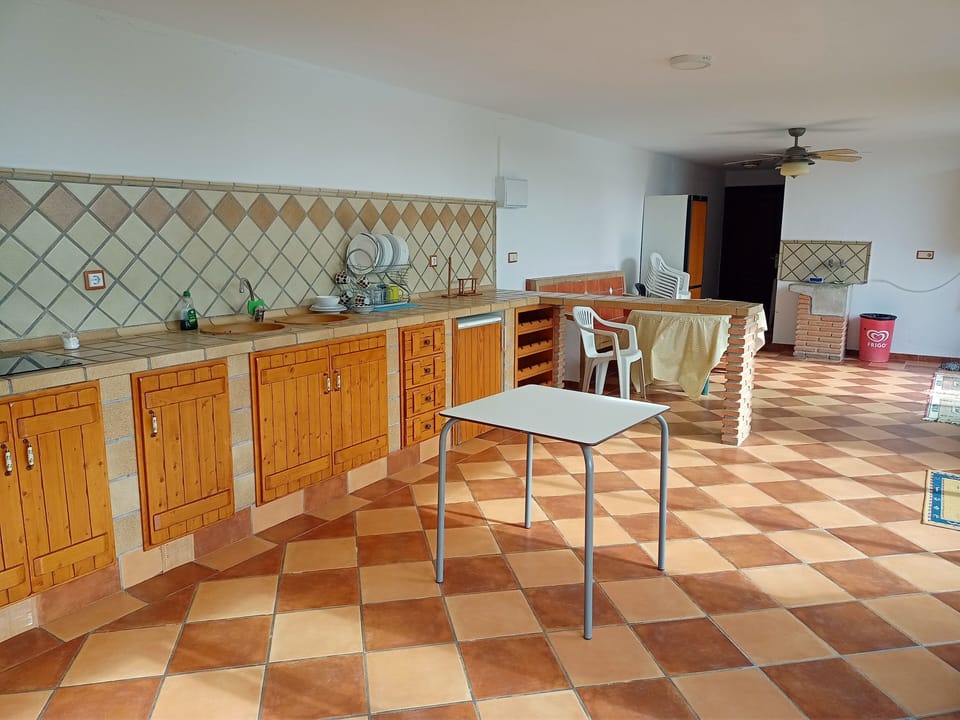 the place to prepare food in the downstairs kitchen.