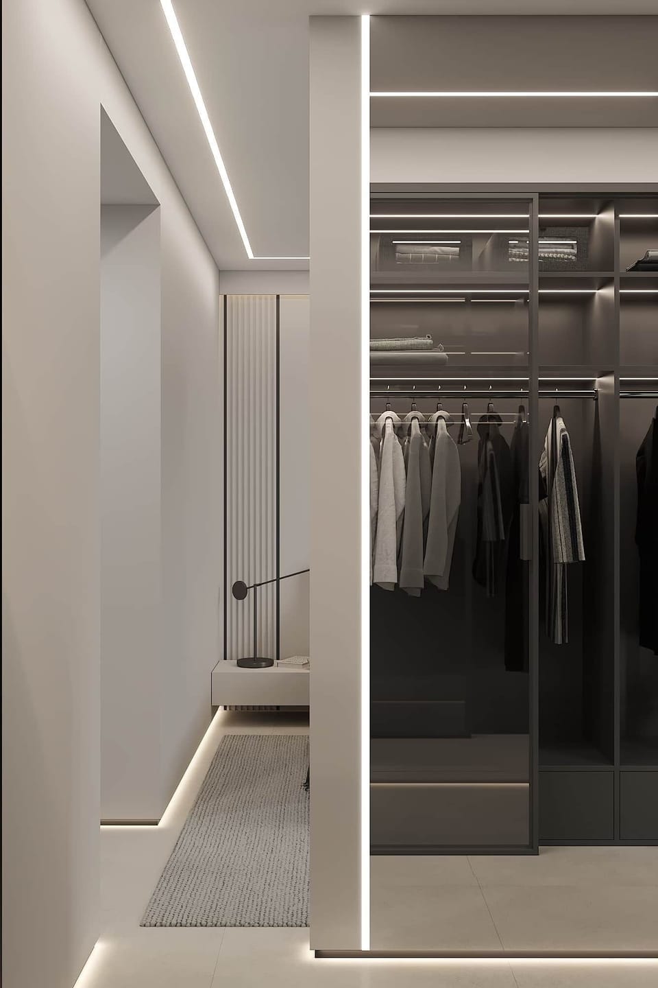 Bedroom with luxurious closet for storage