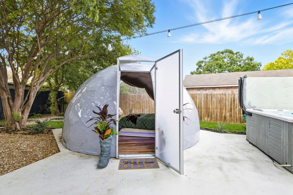 Backyard Dome | Unique Dome-Style Retreat | Decorated Entry with Potted Plants | Perfect for Lounging or Extra Fun Space