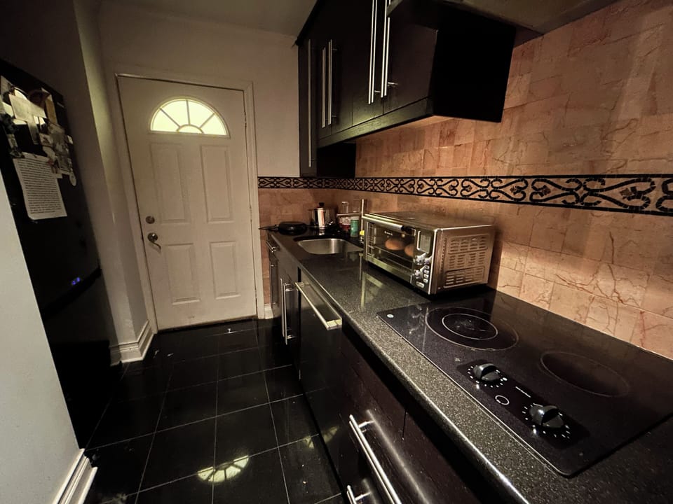 Kitchen (electric stovetop, toaster oven/air fryer/dishwasher