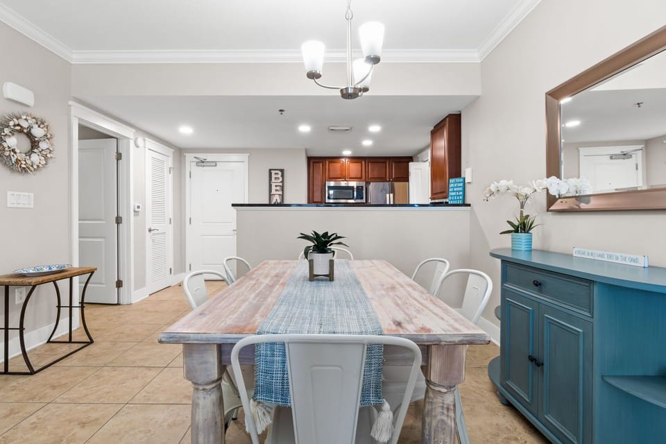Enjoy family meals at the dining table for six, perfectly situated between the kitchen and living area.